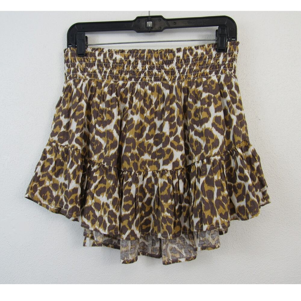 NWT Aerie Medium Linen Blend Leopard Print Mini Skirt Ruffles NEW Animal Print